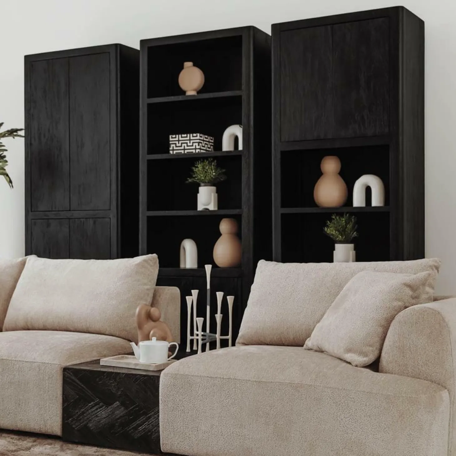 Wandkast Tenna Mangohout 220 x 80 cm - Zwart - Loft24.nl