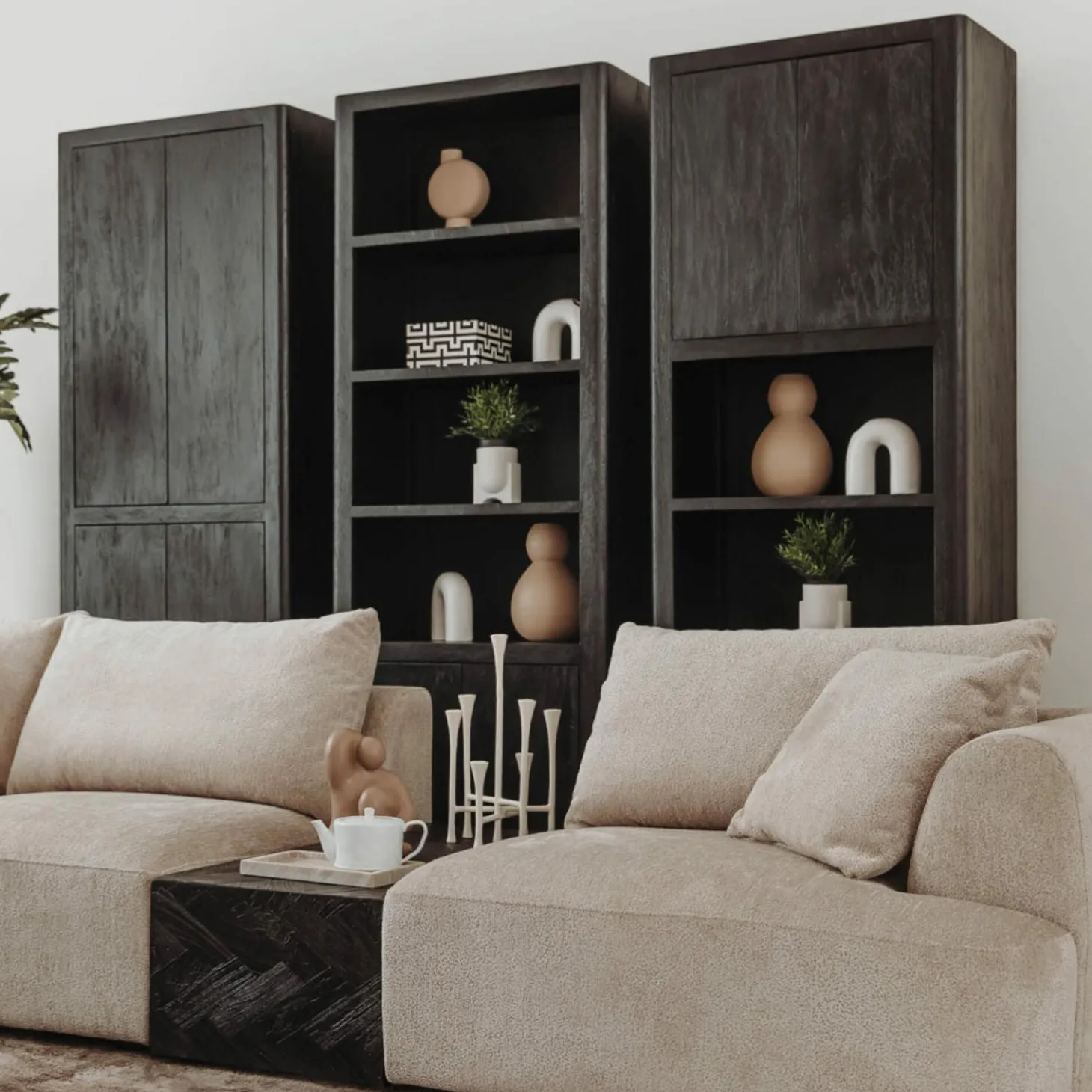 Wandkast Tenna Mangohout 220 x 80 cm - Zwart - Loft24.nl