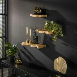 Wandplank Natural Line Teakhout - Set van 3 stuks - Loft24.nl