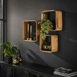 Wandplank Vierkant Acaciahout - Set van 3 stuks - Loft24.nl