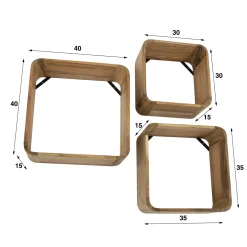 Wandplank Vierkant Acaciahout - Set van 3 stuks - Loft24.nl