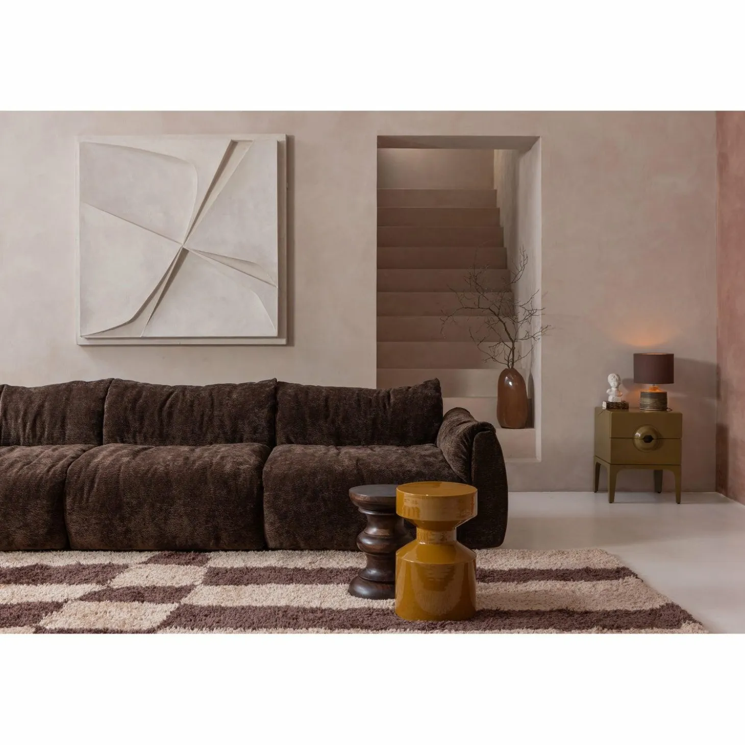 3-zits Bank Baggy 3D Geweven chenille - Donkerbruin - Loft24.nl
