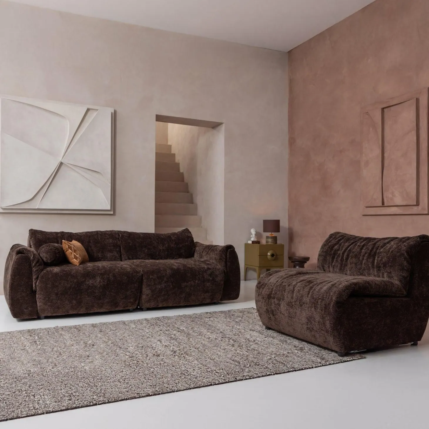 2-zits Bank Baggy Geweven chenille - Donkerbruin - Loft24.nl