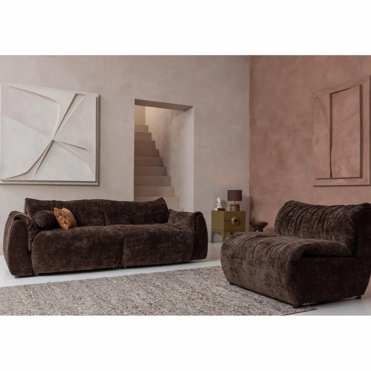 2-zits Bank Baggy Geweven chenille - Donkerbruin - Loft24.nl