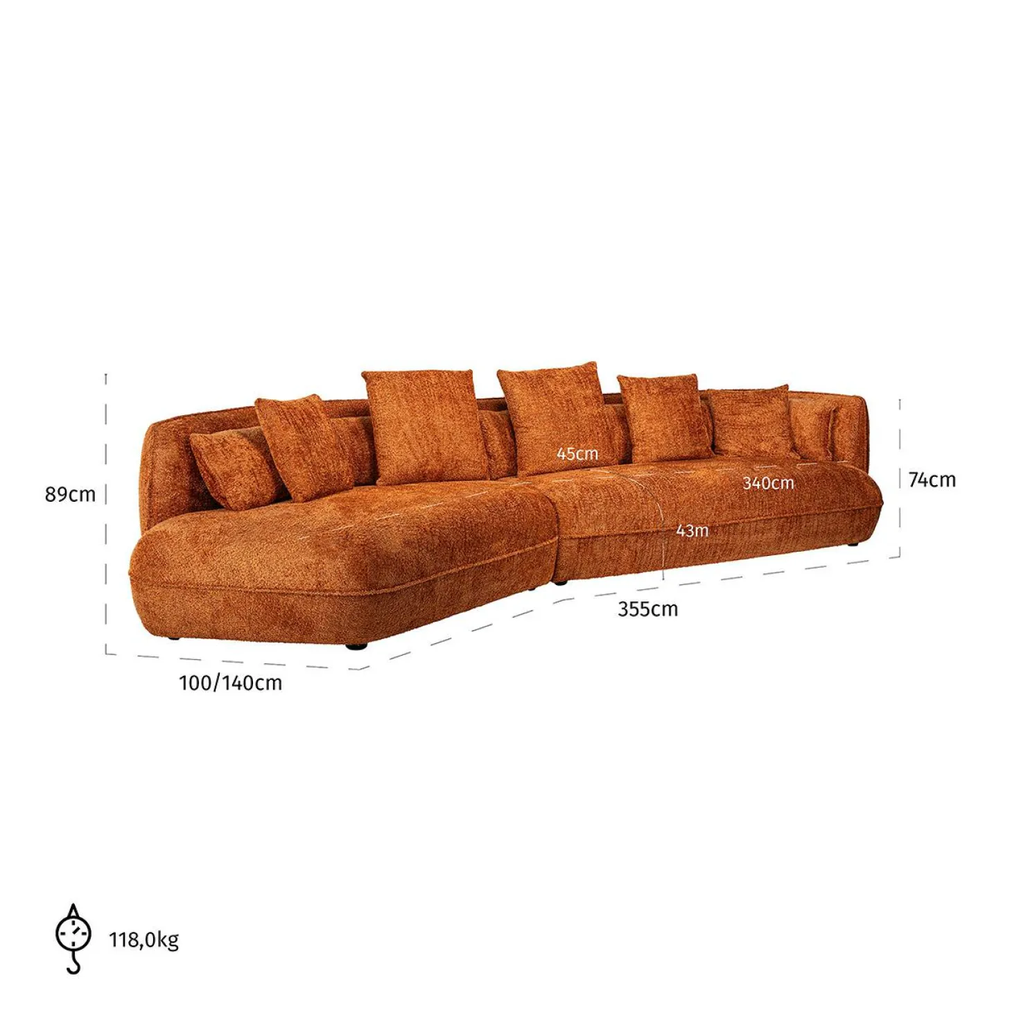 4-zits Bank Rodina Chenille - Pumpkin - Loft24.nl