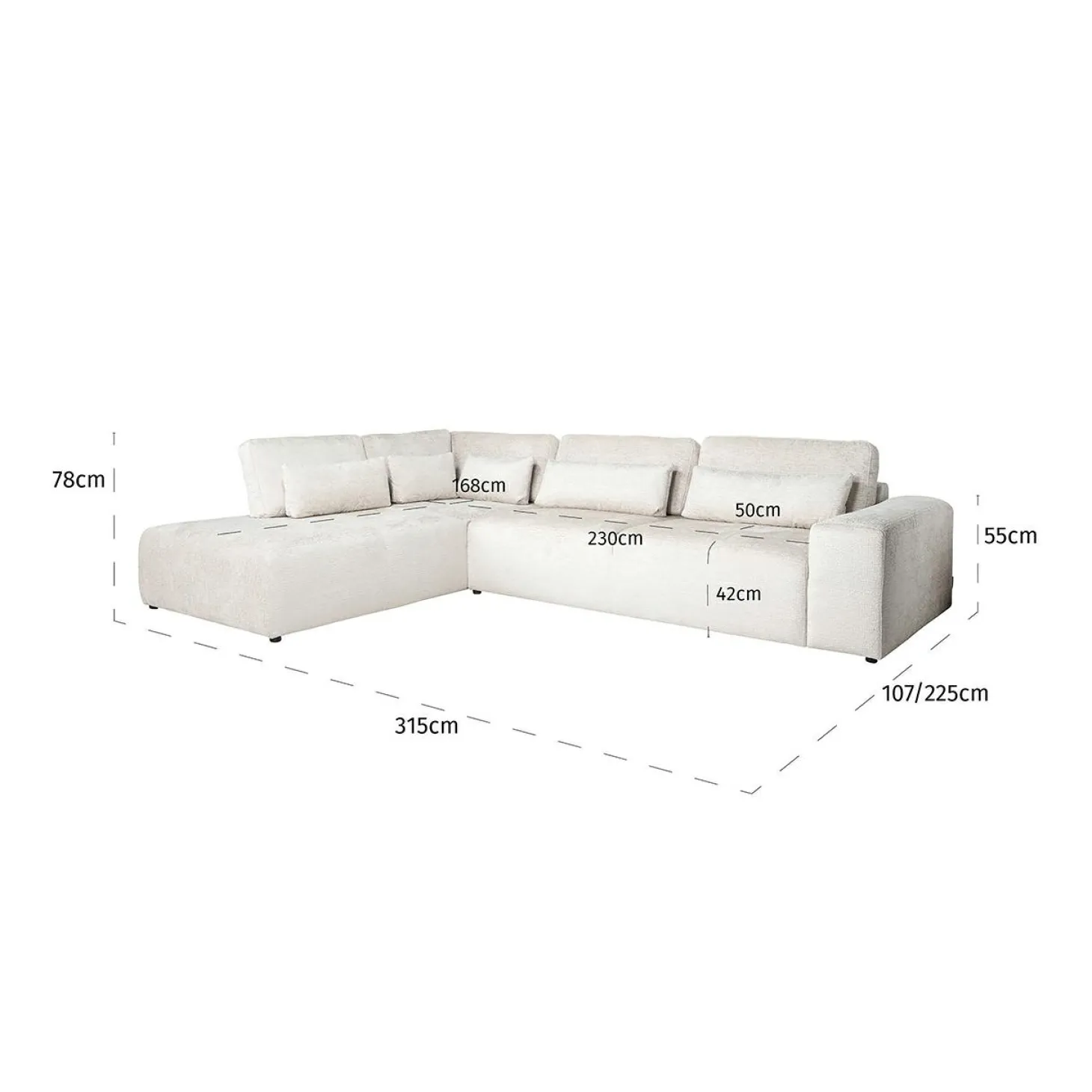 3-zits Hoekbank Lund Chenille - Crème - Loft24.nl