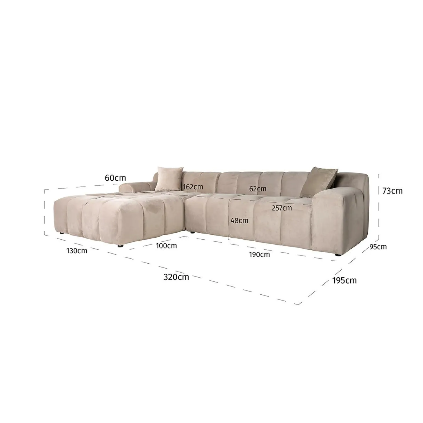 3-zits Loungebank Cube Links Chenille - Khaki - Loft24.nl