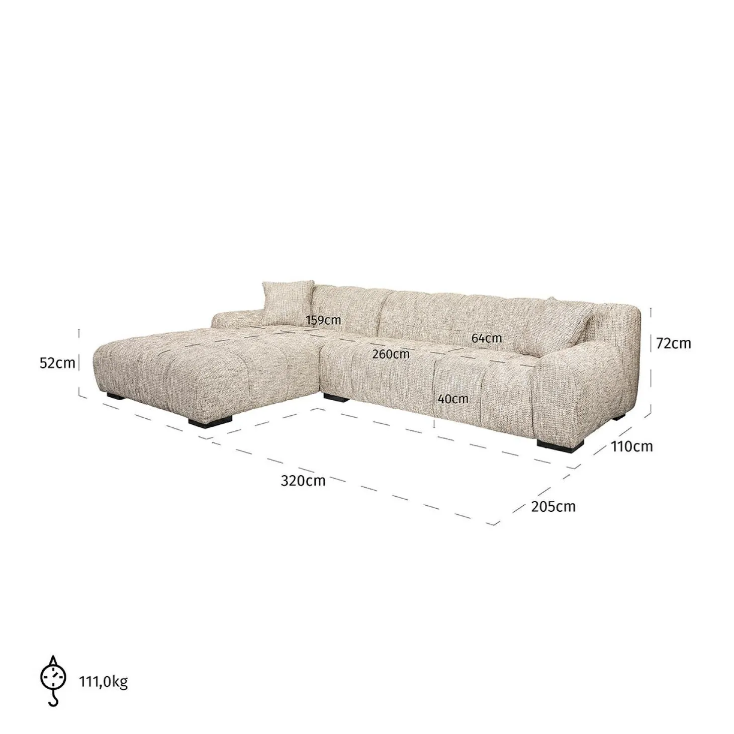 3-zits Loungebank Hazel Links Be Trendy - Naturel - Loft24.nl