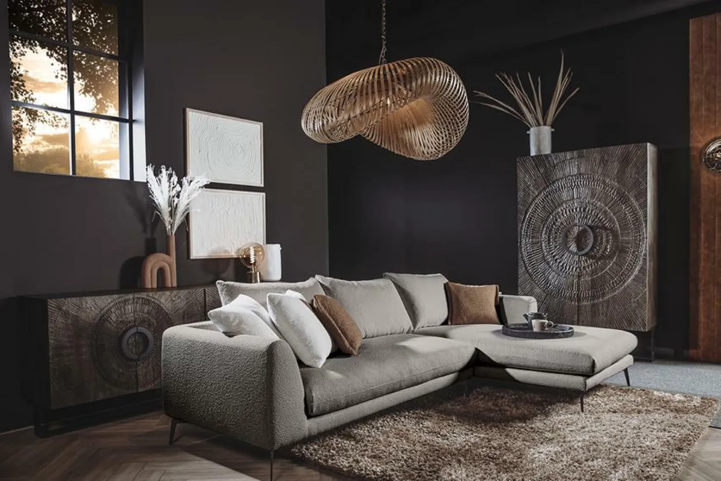 2,5-zits Loungebank Nottingham - Grijs (Lounge Rechts) - Loft24.nl
