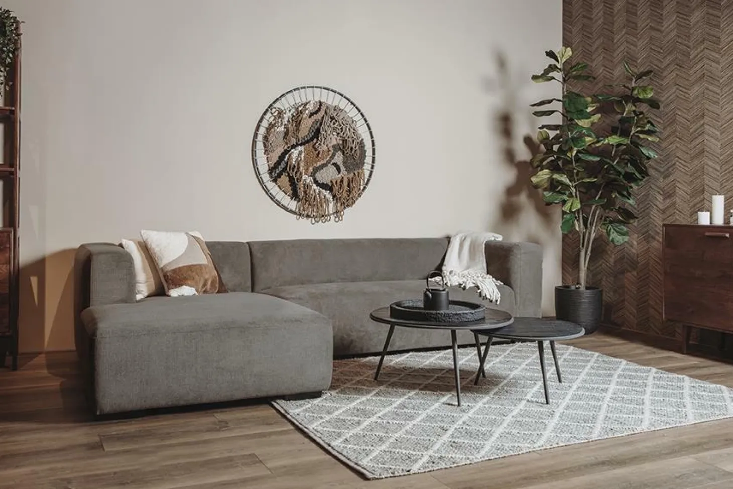 2,5- zits Lounge/Hoekbank Glasgow - Grijs (Lounge Rechts) - Loft24.nl