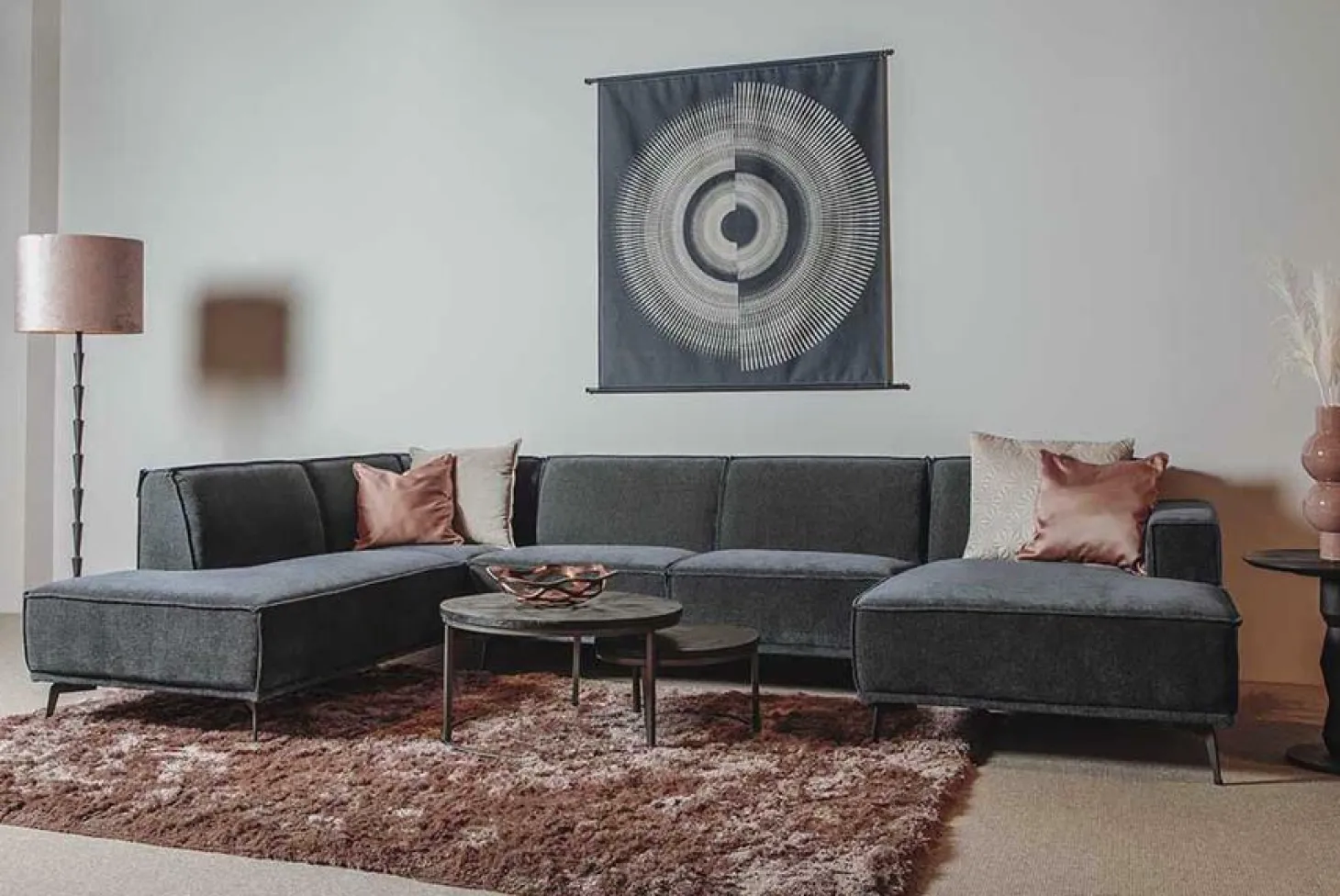 2,5-zits Lounge/Hoekbank Leeds - Blauw (Lounge Rechts) - Loft24.nl
